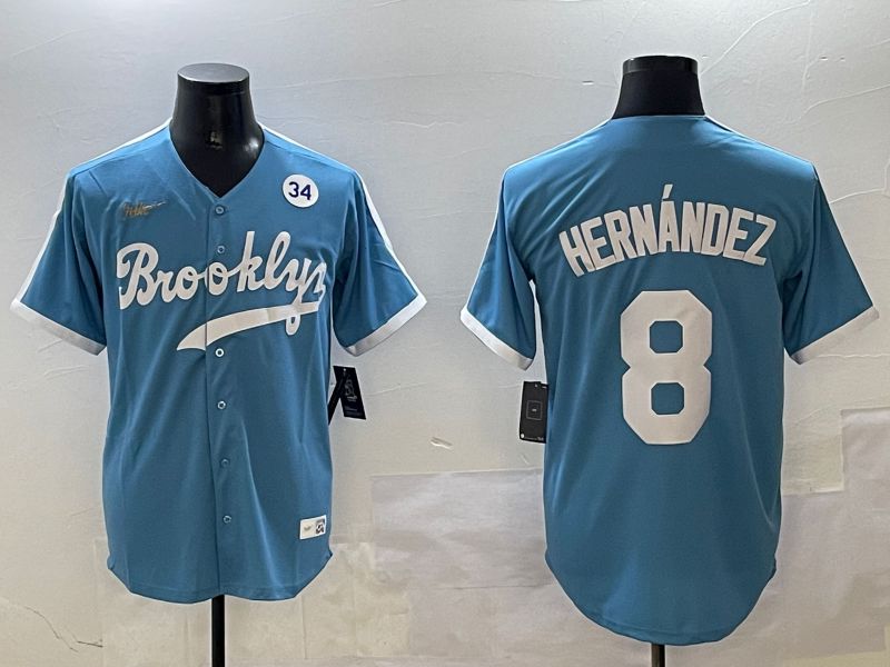 Men Los Angeles Dodgers 8 Hernandez Light Blue Throwback Game 2025 Nike MLB Jersey style 3063